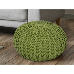 Pouf with diameter 55 cm (grass green) - Knit stool/floor cushion - Coarse knit look extra high height 37 cm