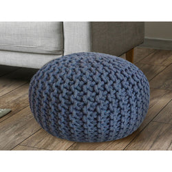 Pouf with diameter 55 cm (Blue grey) - Knit stool/floor cushion - coarse knit look extra high height 37 cm