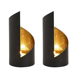 Candlestick set 2-part tealight holder Kevin. Cylindrical black matt and gilded inside